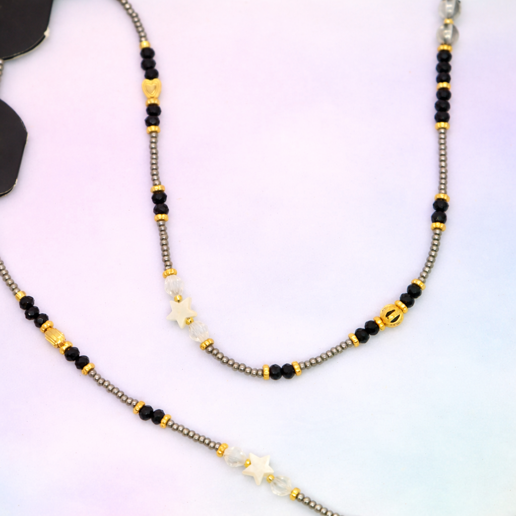 Sujetagafas Murano Negro, Gris, Dorado y Estrellas Nácar