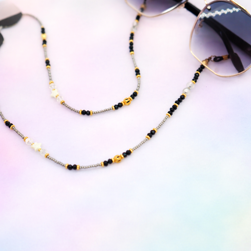 Sujetagafas Murano Black Star Dorado | Cadena Elegante para Gafas Mujer – At Night Sunglasses