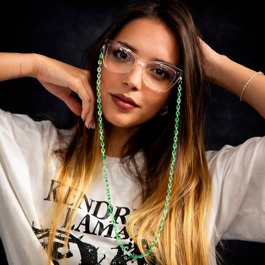 Cuelga Gafas / Cadena para Gafas de Acrílico Verde - Liviana y Resistente