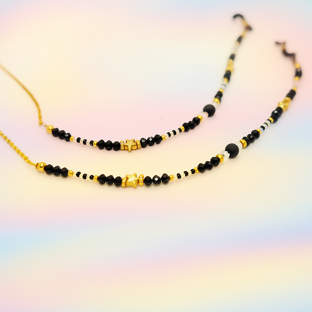 Cuelga Gafas At Night - Murano Negro & Cadena Dorada