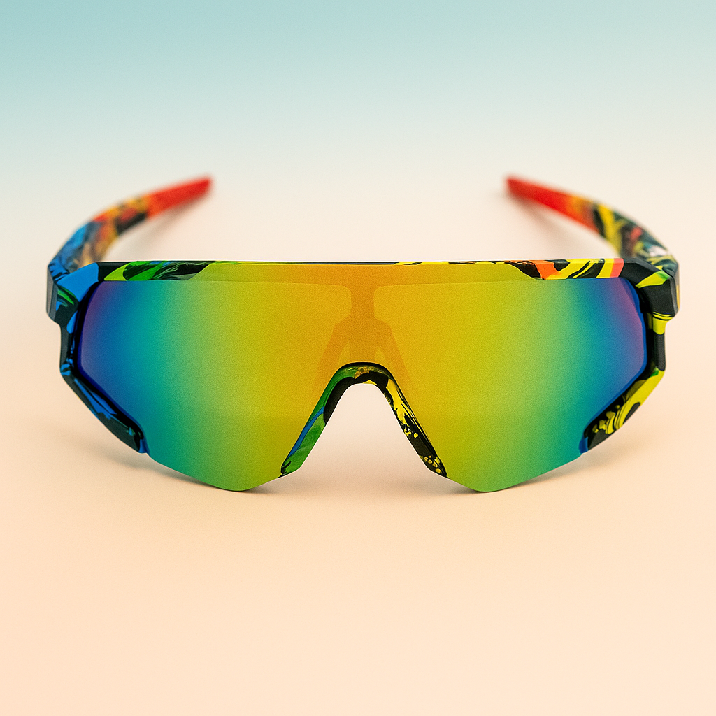 Gafas Deportivas Unisex UV400 - Marco Tropical + Lente Espejada Arcoíris