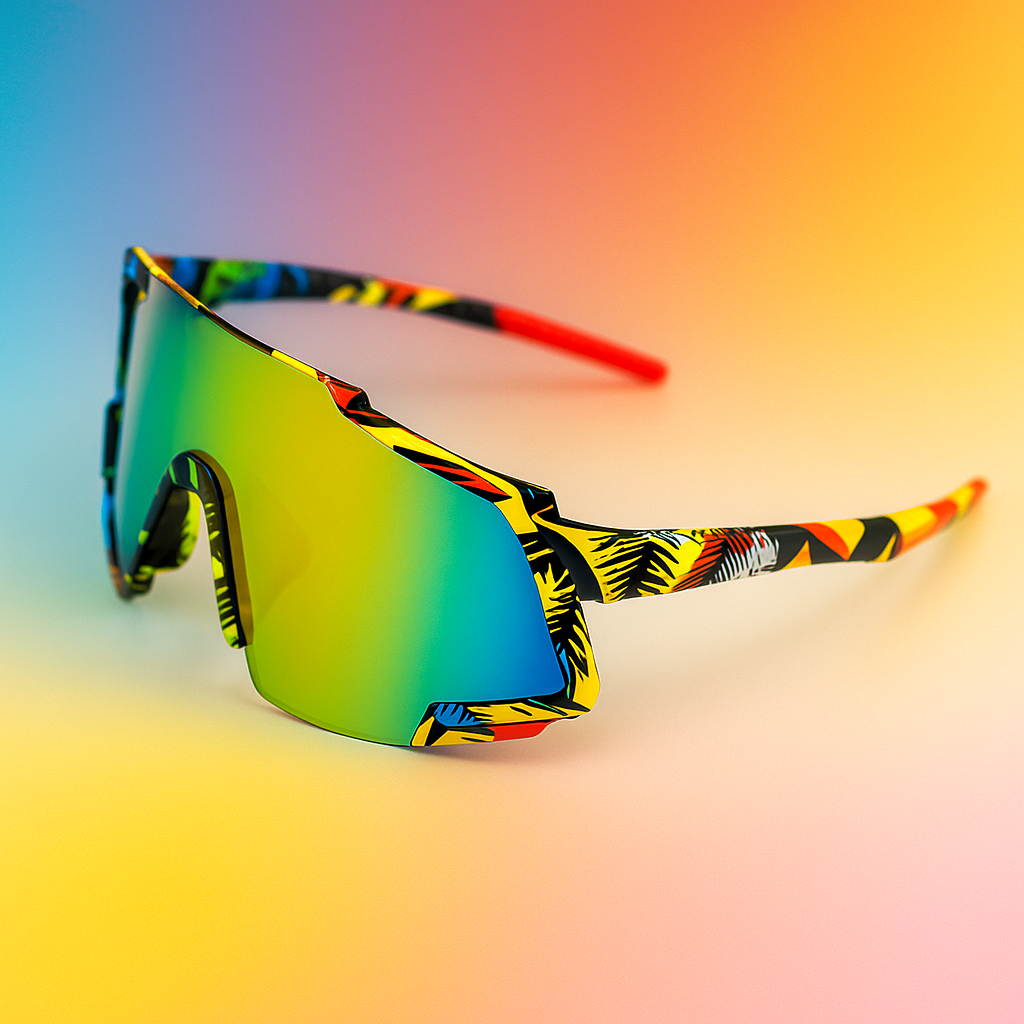 Gafas Deportivas Unisex UV400 - Marco Tropical + Lente Espejada Arcoíris