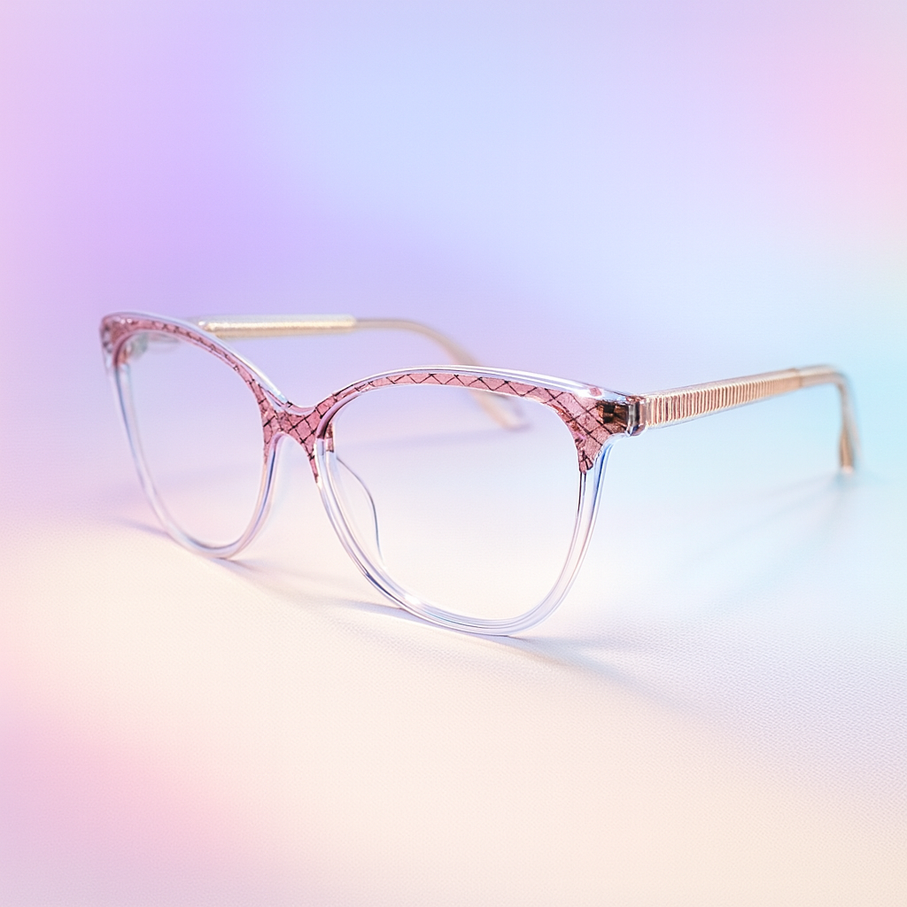 Gafas Ópticas Cat Eye Diamond Cut Rosado Transparente con BlueBlock - TR90 Ultraliviano