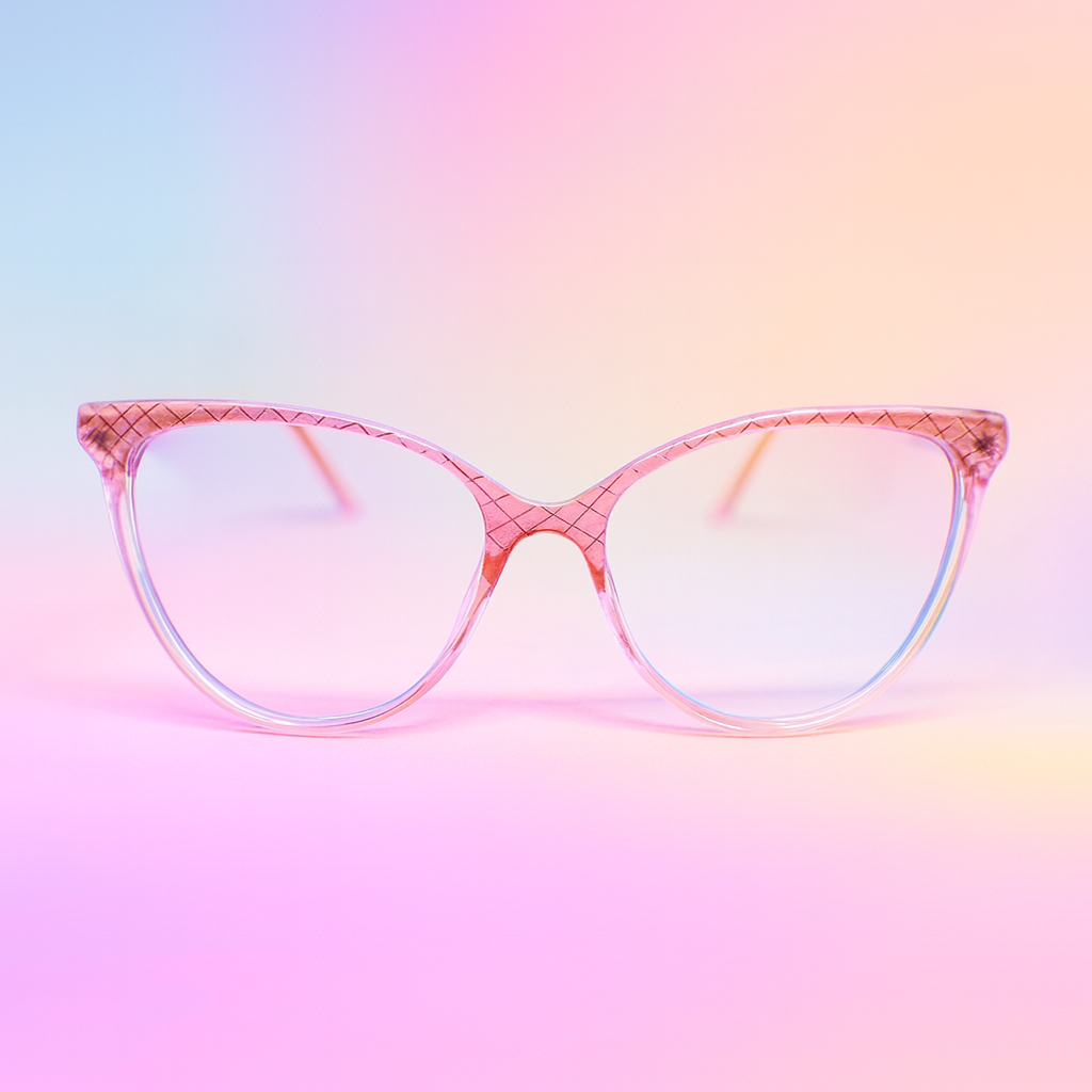 Gafas Ópticas Cat Eye Diamond Cut Rosado Transparente con BlueBlock - TR90 Ultraliviano