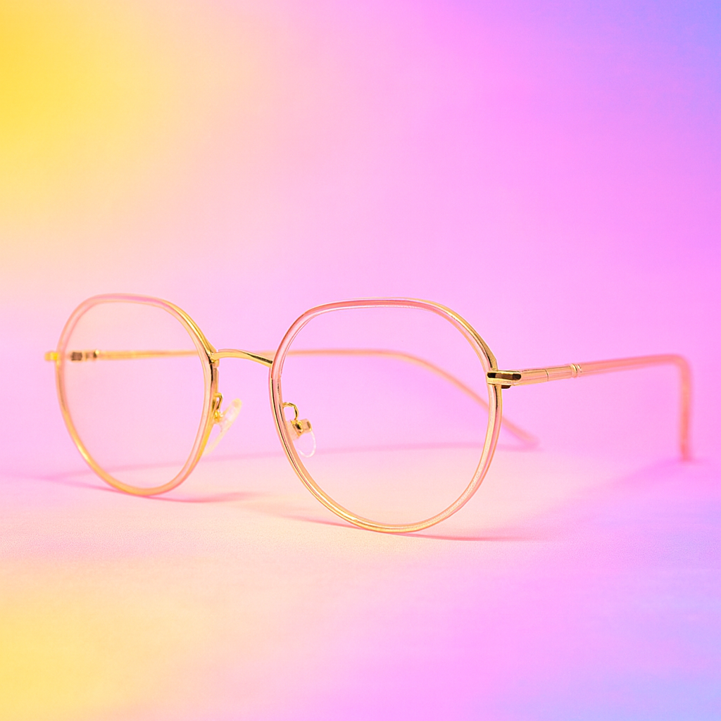 Gafas Ópticas Geométricas Hexagonales Rosadas - Metal & Lente BlueBlock | At Night