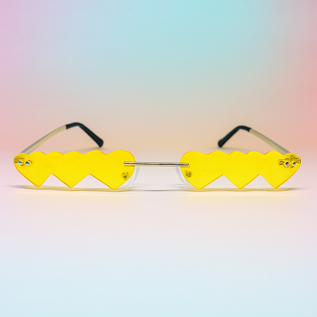 Gafas Sin Marco Corazón Amarillo UV400 | At Night Sunglasses