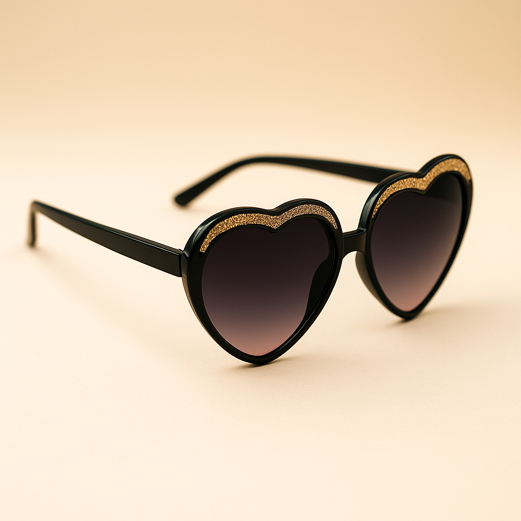 Gafas de Sol At Night Corazón Black Gold Glitter | Glamour y Protección UV400