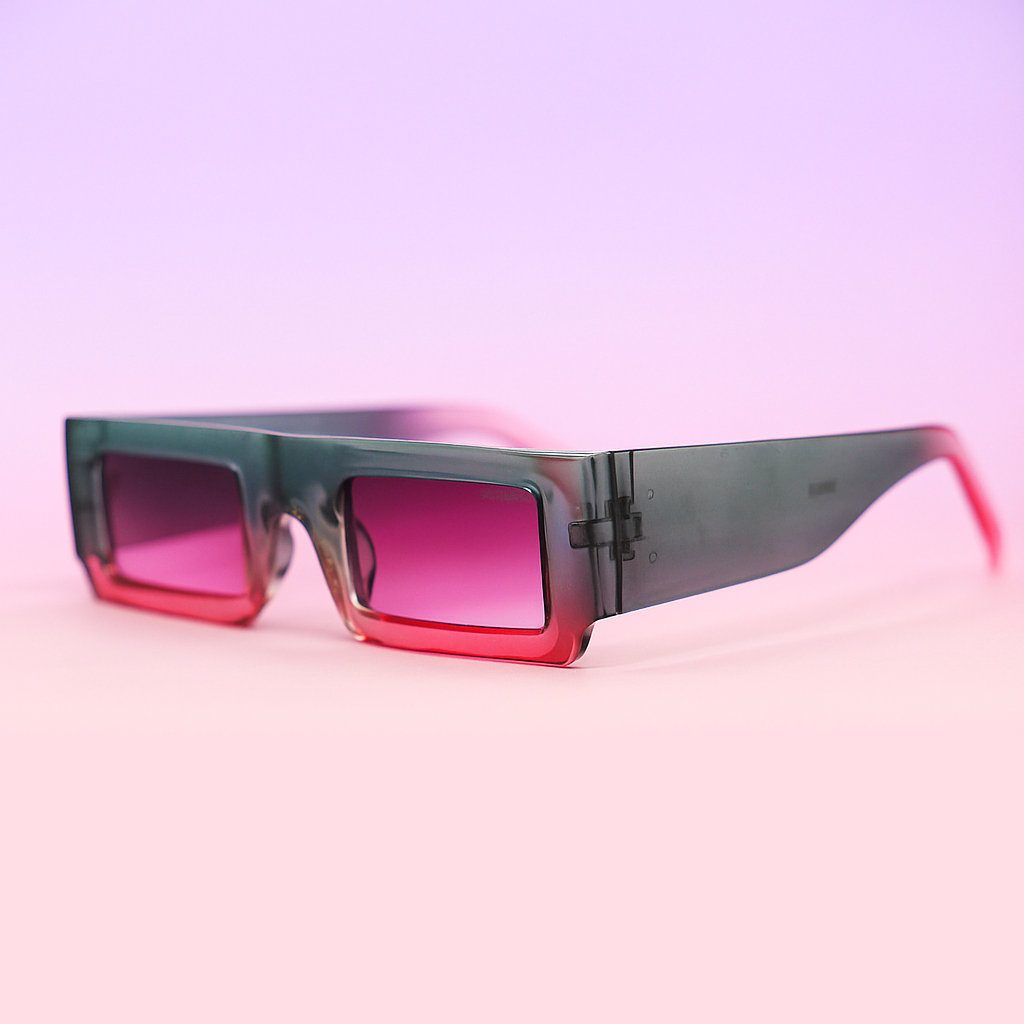 Gafas de Sol At Night - Rectangulares Futuristas Degradado Rosa / Marco Gris Translúcido