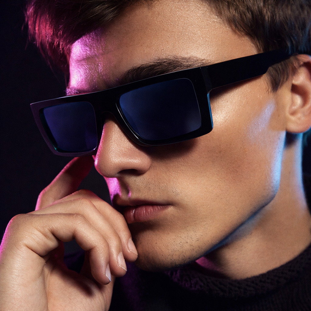 Gafas de Sol Rectangulares Unisex Estilo Retro - Marco Negro / Lentes Gris Oscuro UV400