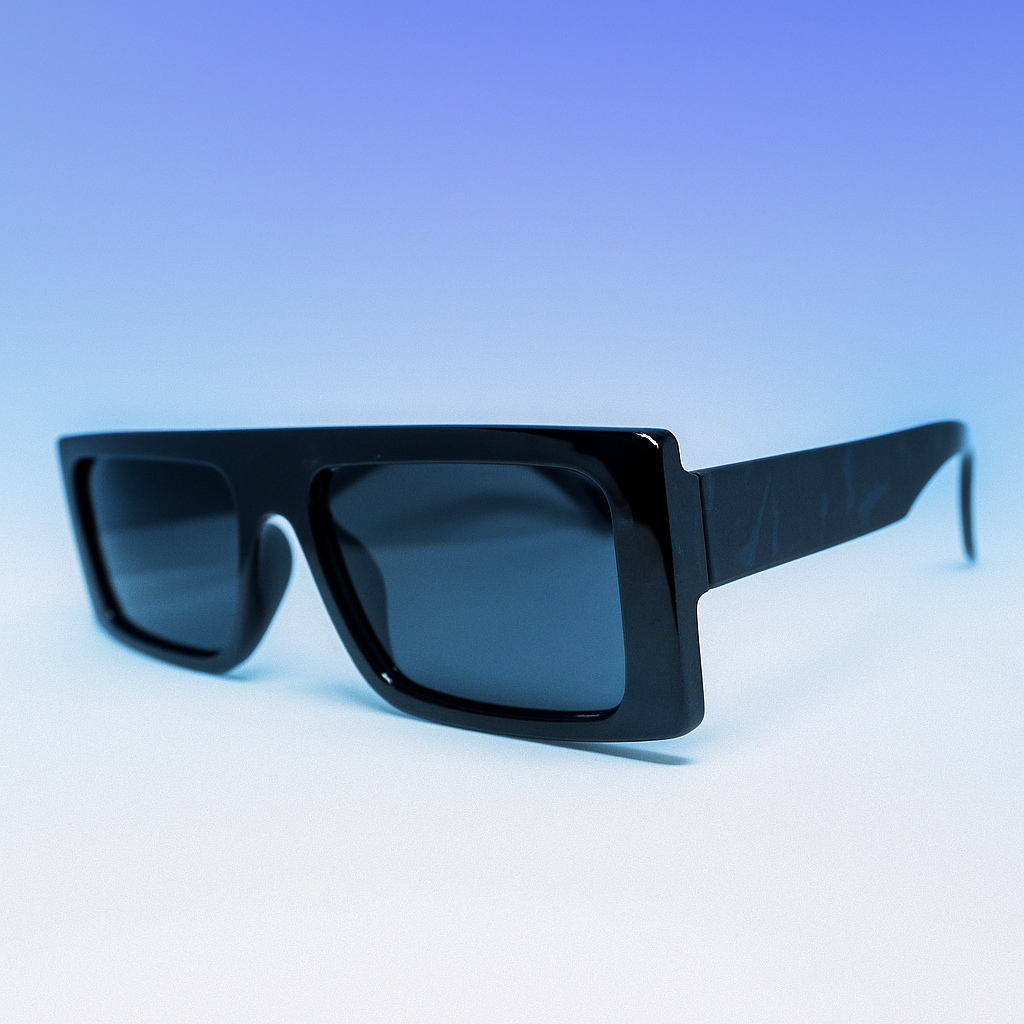 Gafas de Sol Rectangulares Unisex Estilo Retro - Marco Negro / Lentes Gris Oscuro UV400
