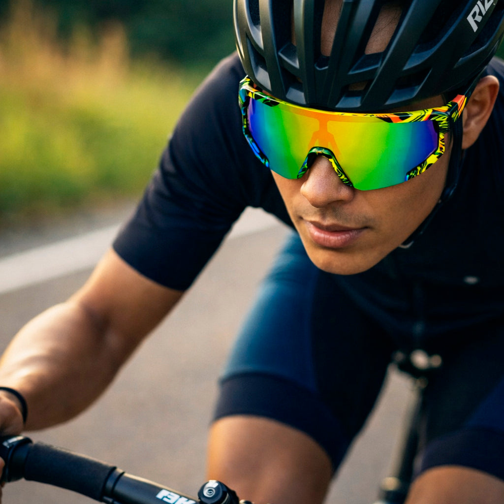 Gafas Deportivas Unisex UV400 - Marco Tropical + Lente Espejada Arcoíris