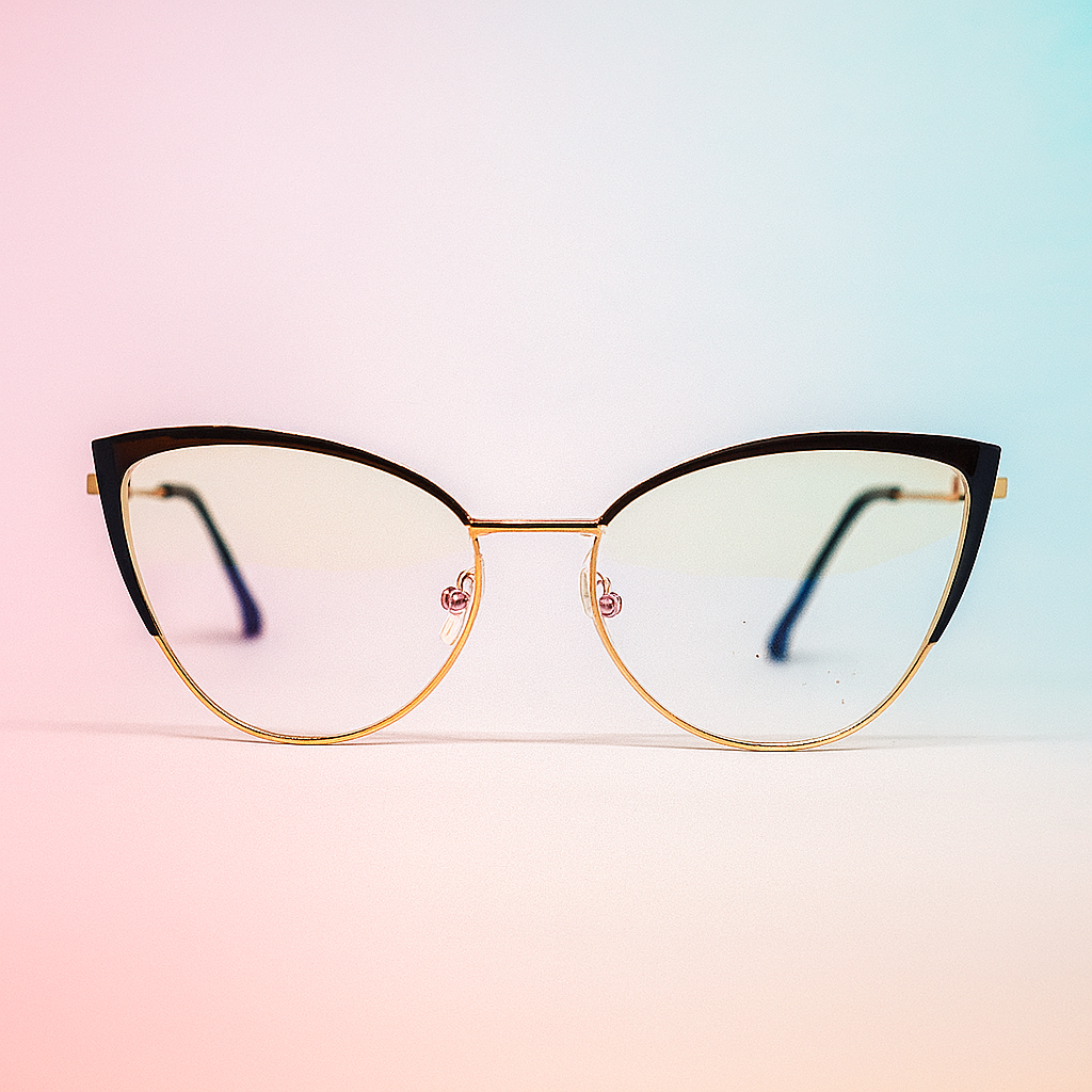 MARCO ÓPTICO SEMI CAT EYE DORADO - BLUEBLOCK | AT NIGHT SUNGLASSES