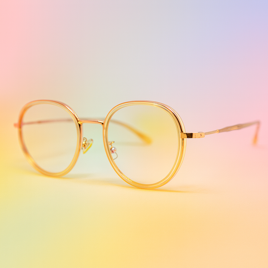 Marco Óptico Premium Retro Round Champagne con BlueBlock - At Night Sunglasses