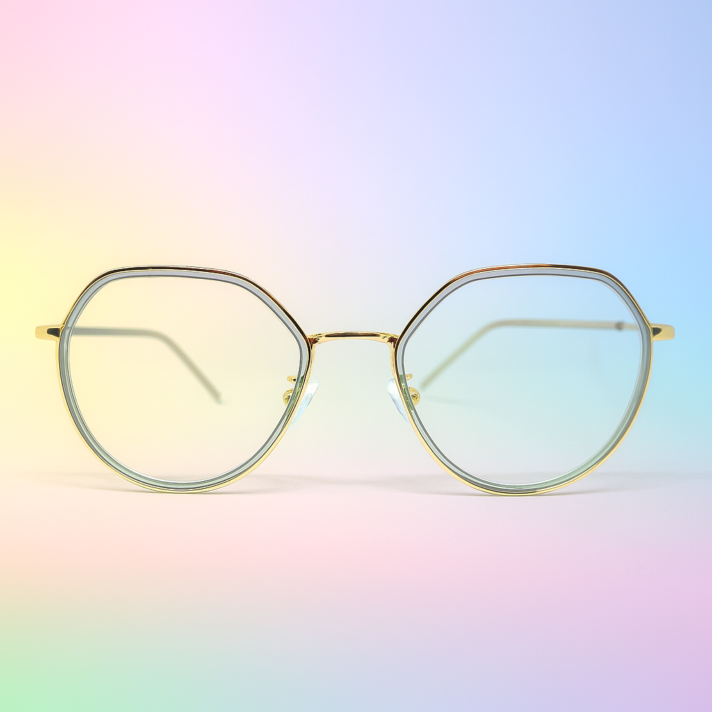 Marco Óptico Unisex Redondo Blue Gray Metal - At Night Sunglasses | BlueBlock Descanso