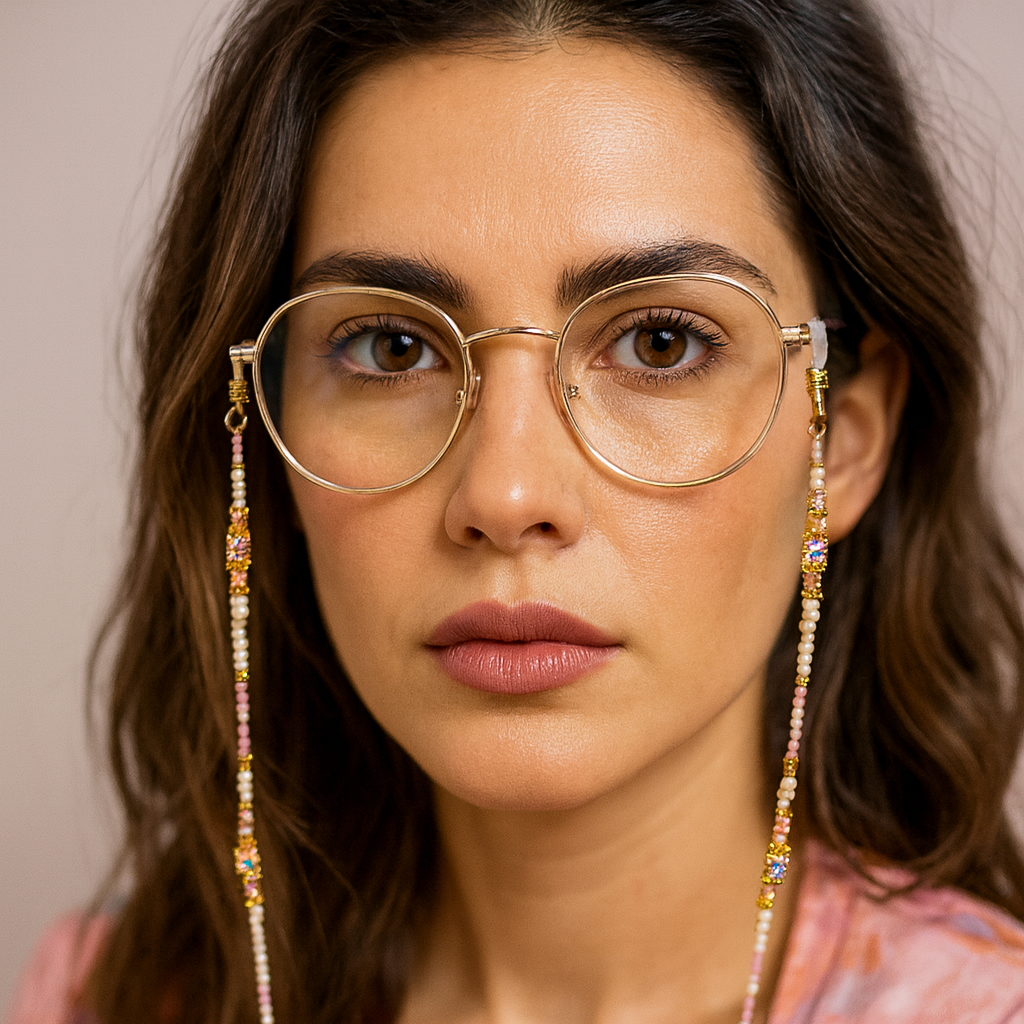 Cadena Sujetagafas de Piedras Murano Premium · Hecha a Mano · Acero Inoxidable