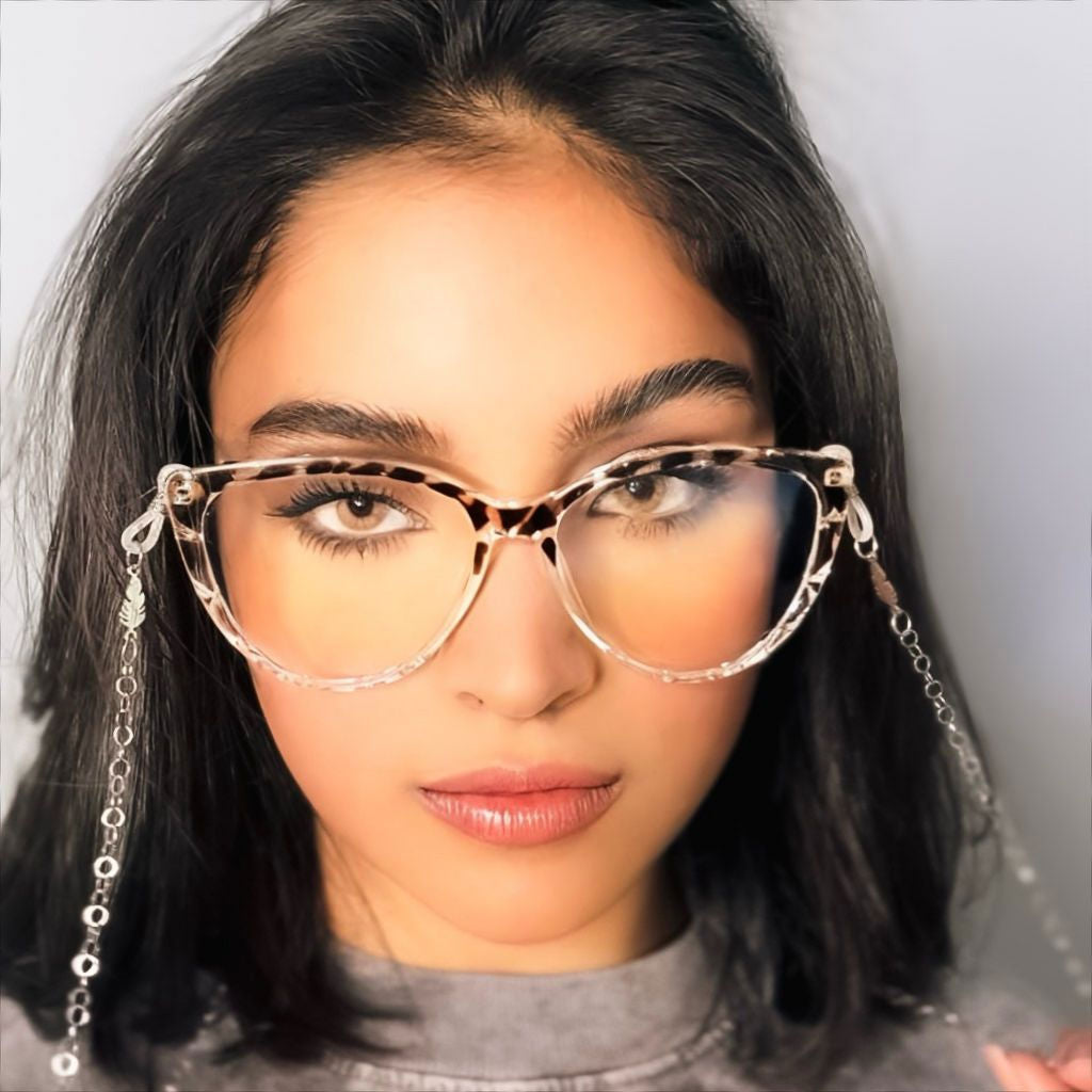 Gafas Cat Eye Transparent Leopard - Lente BlueBlock - TR90 + Metal | At Night Sunglasses