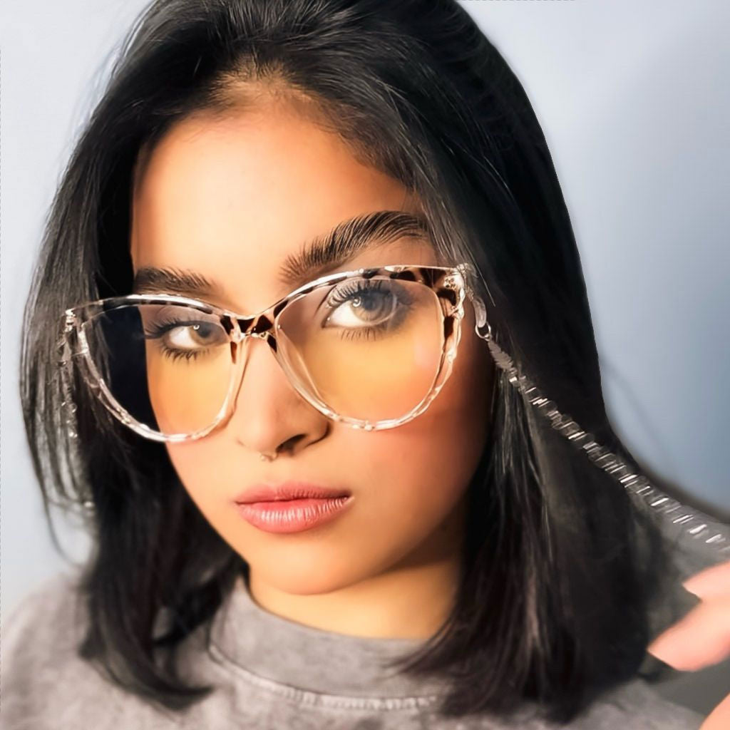 Gafas Cat Eye Transparent Leopard - Lente BlueBlock - TR90 + Metal | At Night Sunglasses