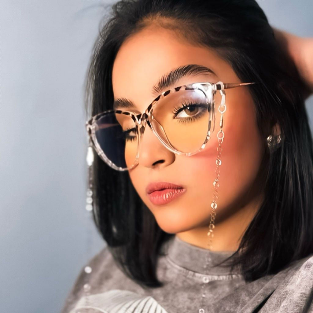 Gafas Cat Eye Transparent Leopard - Lente BlueBlock - TR90 + Metal | At Night Sunglasses