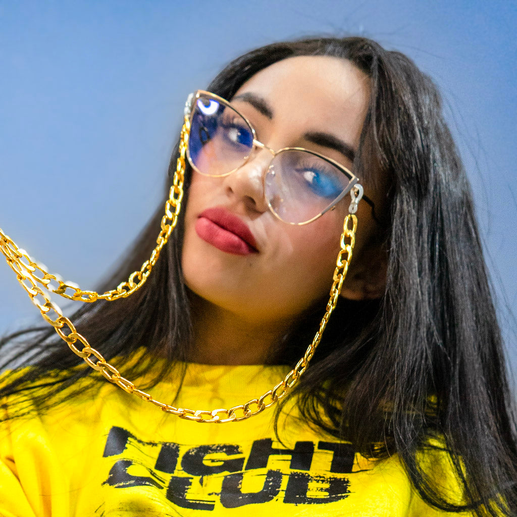 MARCO ÓPTICO SEMI CAT EYE DORADO - BLUEBLOCK | AT NIGHT SUNGLASSES