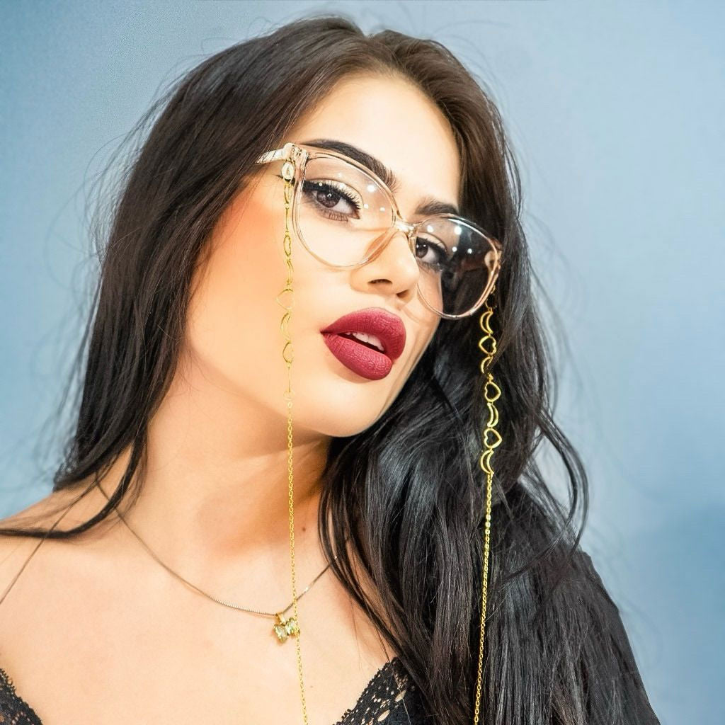 Cadenita para gafas dorada de corazones en acero inoxidable - Hecha a mano