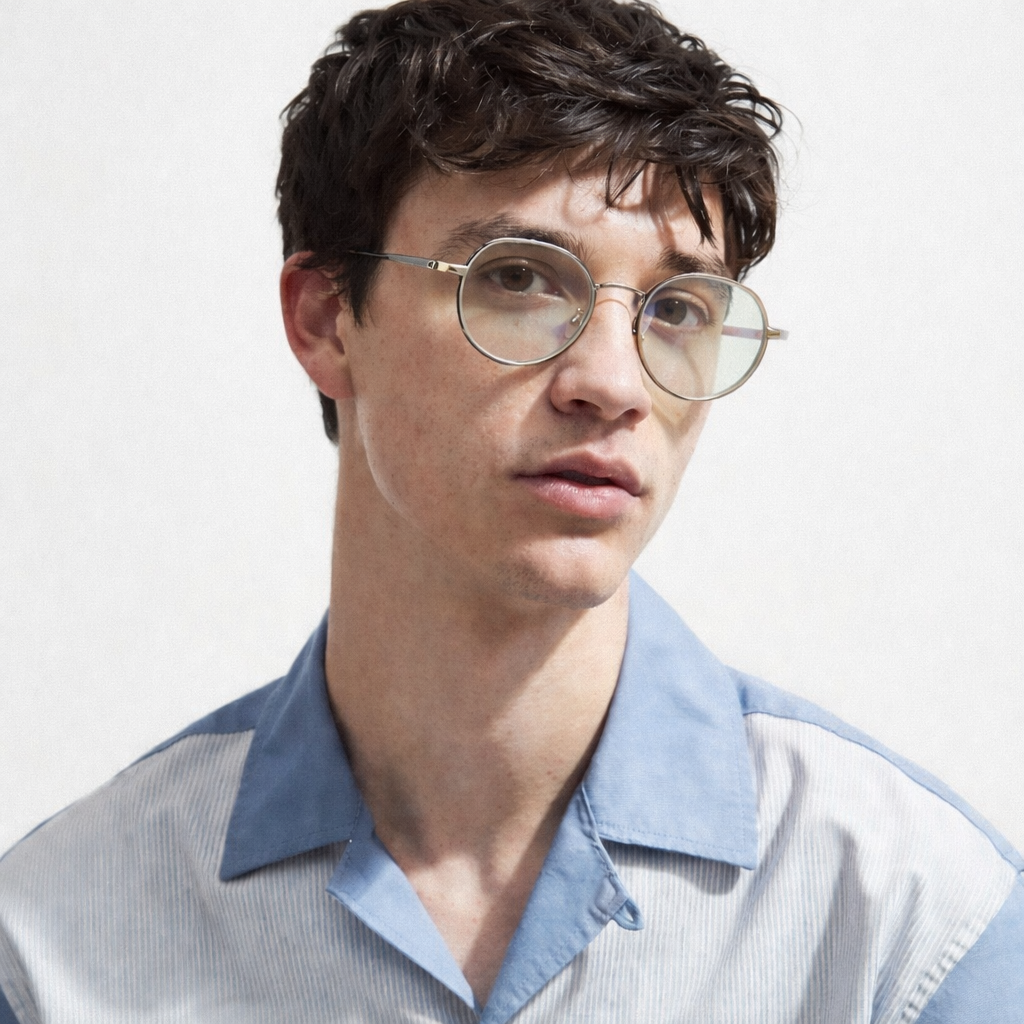 Marco Óptico Unisex Redondo Blue Gray Metal - At Night Sunglasses | BlueBlock Descanso