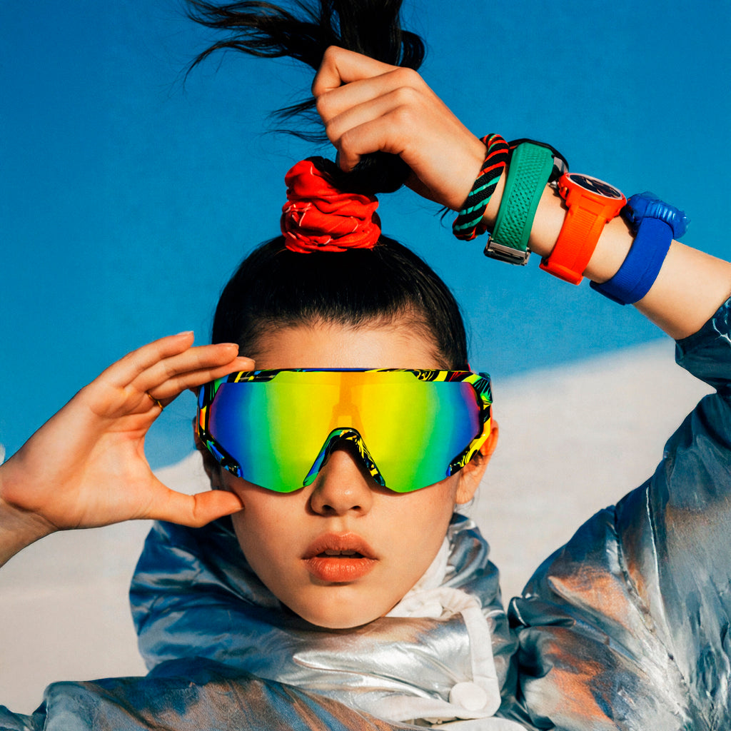 Gafas Deportivas Unisex UV400 - Marco Tropical + Lente Espejada Arcoíris