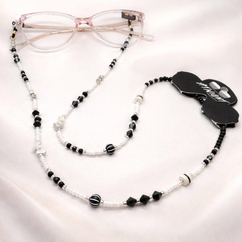 Sujetagafas Murano Blanco & Negro – Cadena Premium para Gafas | At Night