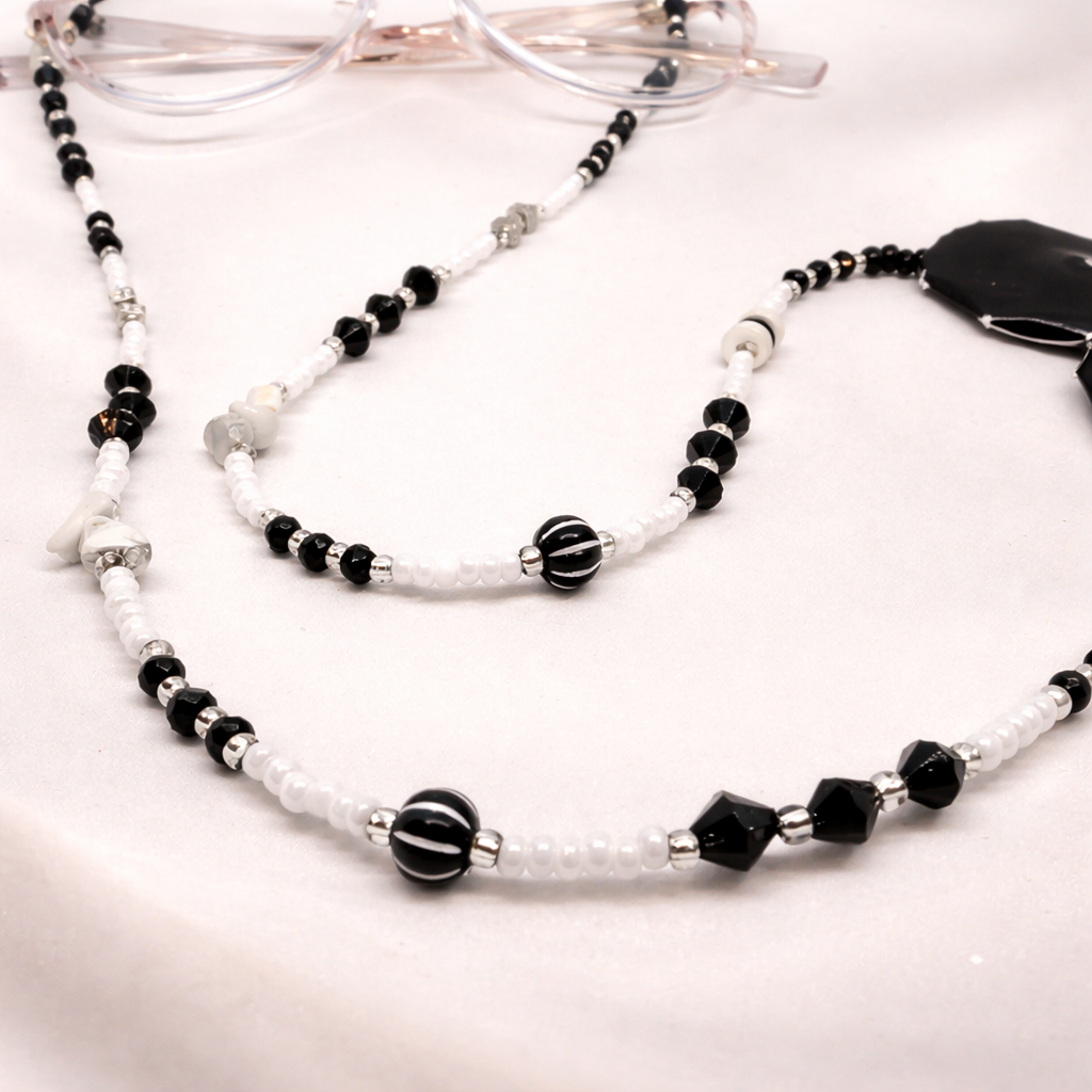 Sujetagafas Murano Blanco & Negro – Cadena Premium para Gafas | At Night