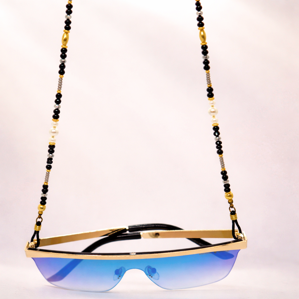 Cuelga Gafas Negro y Dorado con Perlas | At Night Sunglasses