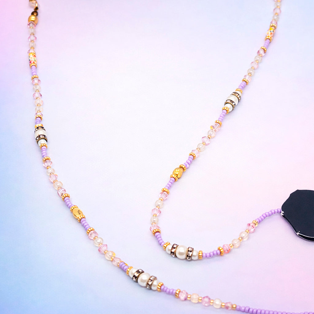 Sujetagafas Murano lila con perlas y cristales elegantes con detalles dorados | Ideal para uso diario (Copia)