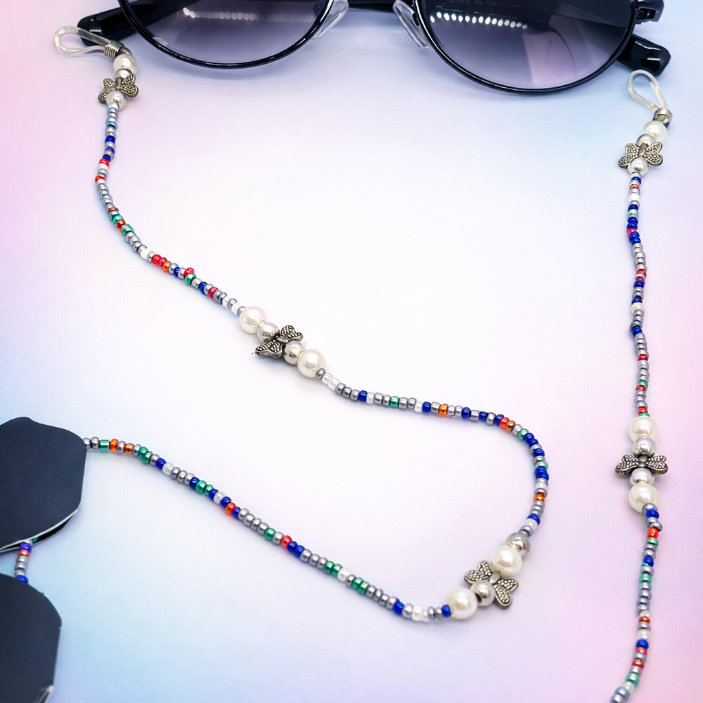 Sujetagafas con Perlas y Mariposas Vintage Multicolor | Ideal para uso diario