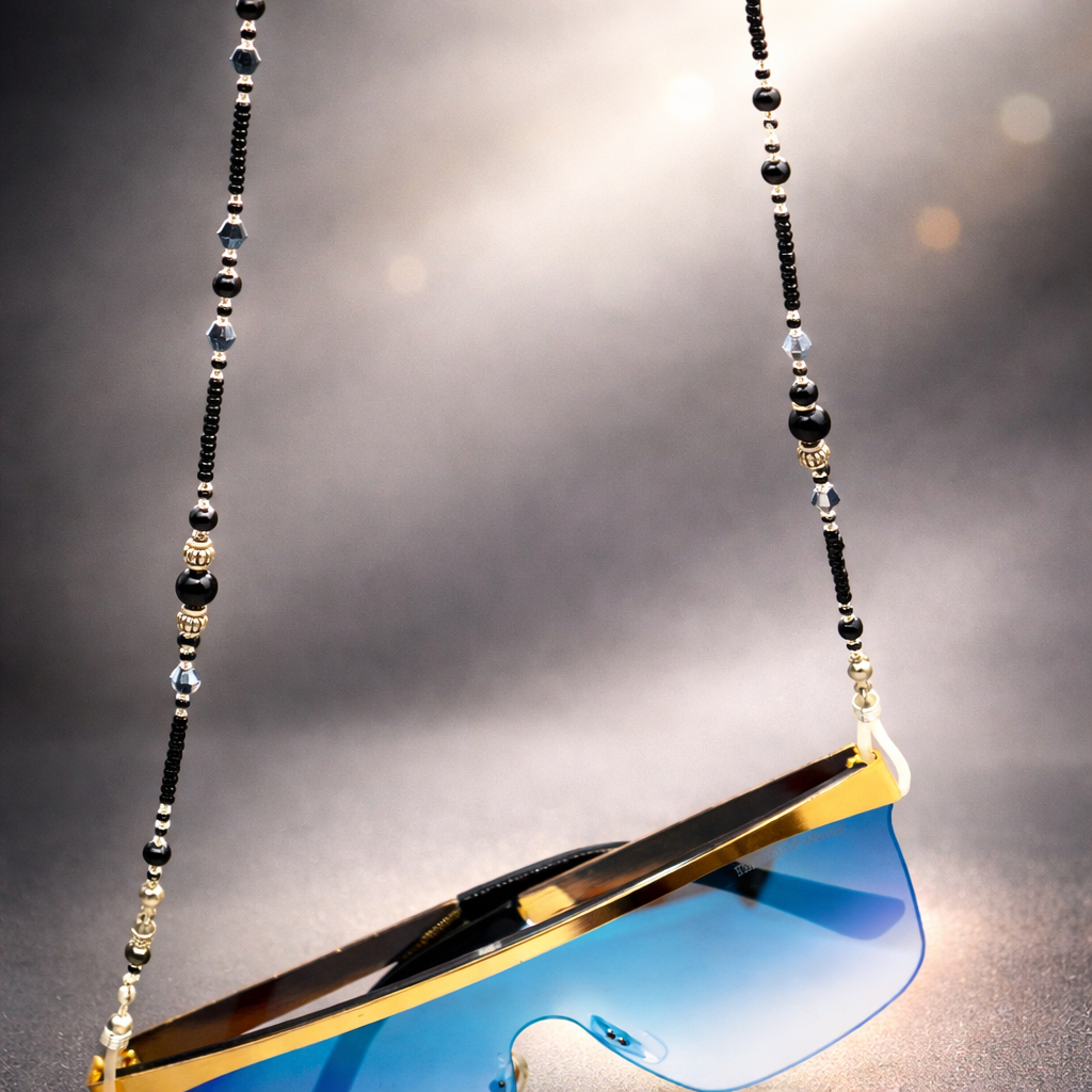 Sujetagafas Murano Negro Prisma Plata | Cadena Elegante para Gafas Unisex – At Night Sunglasses