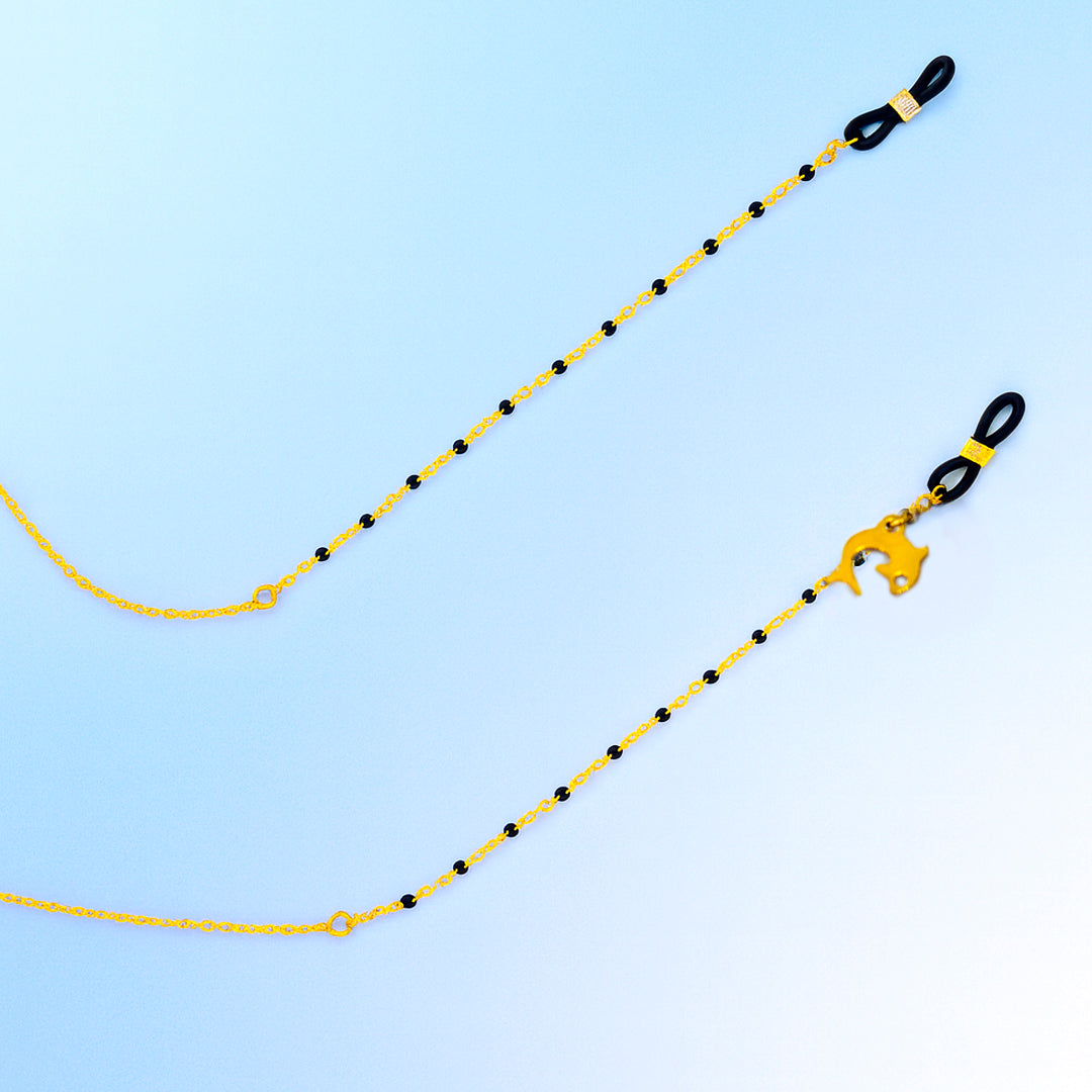 Cadena para gafas en acero dorado con dijes -- Detalle de delfín negro & dorado